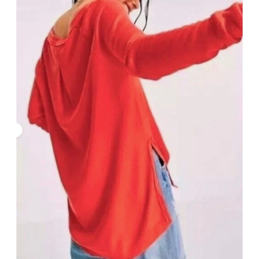 Free People Snowy Thermal in Heatwave Orange Oversized Lightweight Boho Top S
